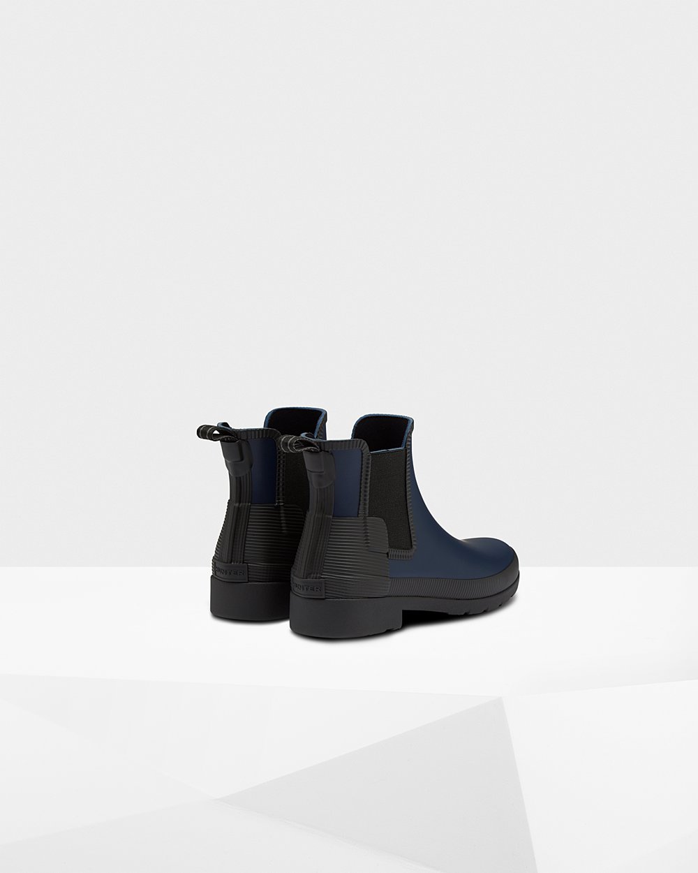 Hunter Mujer Refined Texture Block Slim Fit - Botas Chelsea Azul Marino/Negras - 860-WUPNMJ